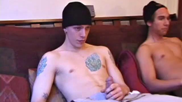 Shane and Brock start watching a porn video, while getting themselves ready for the task at hand. Hands find their way into their pants. Cock in hand, Brock strokes and soon both he and Shane are stripping naked.