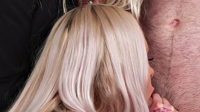 CFNM sluts seduce naked guy b4 sucking his hard cock