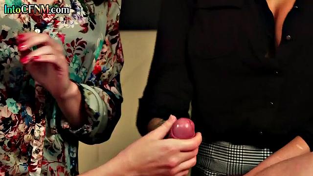 Stunning CFNM babes give BJ to DILF