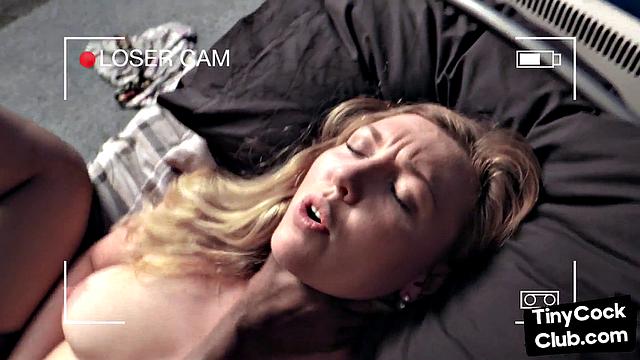 Euro IR babe fucked in front of voyeur with tiny cock