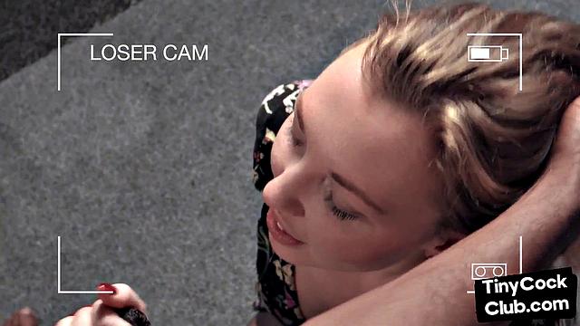 Euro IR babe fucked in front of voyeur with tiny cock