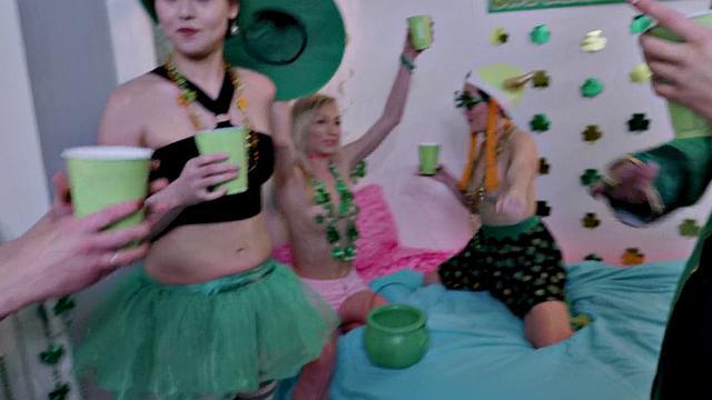 A bald chick get pounded hard in wild doggy-style party with kissing, doggy, and facial finishes!