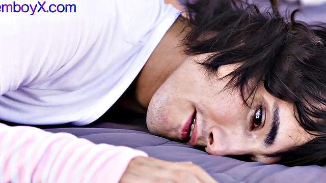 Creampied femboi in gloves by handsome stud