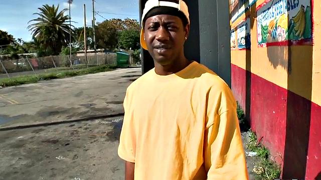 Ebony pierced bottom fucked outdoor by white stud