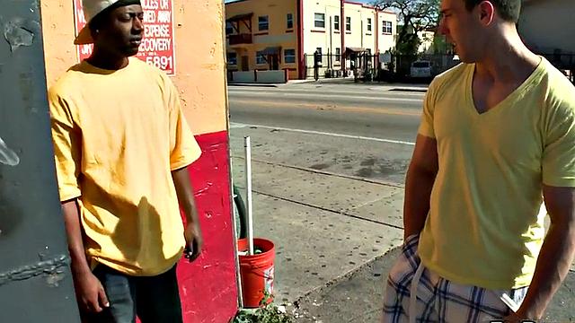 Ebony pierced bottom fucked outdoor by white stud