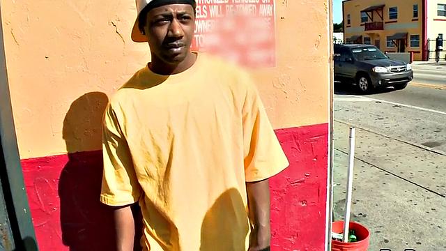 Ebony pierced bottom fucked outdoor by white stud