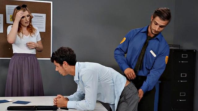 Bisex strapon babe fucked in police 3way on interrogation