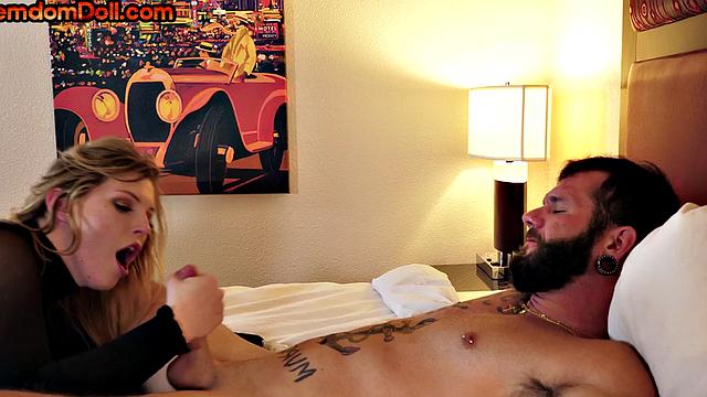 CFNM pegging domina in lingerie pegs sub's asshole with dildo