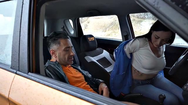 Public car bae fucked by nice dick in wet pussy