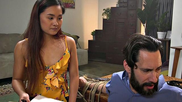 BDSM Asian throat and pussy drilled in rough way