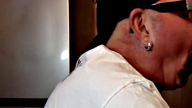 Gloryhole dude sucks hard cock while stroking it