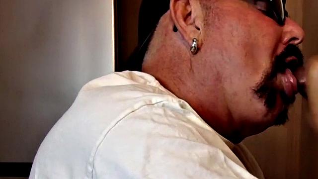 Gloryhole dude sucks hard cock while stroking it