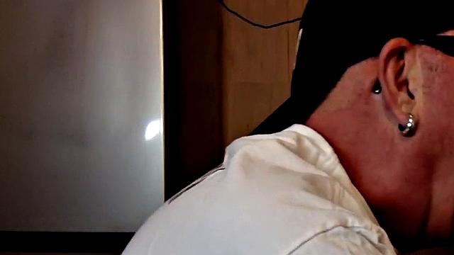 Gloryhole dude sucks hard cock while stroking it