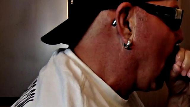 Gloryhole dude sucks hard cock while stroking it