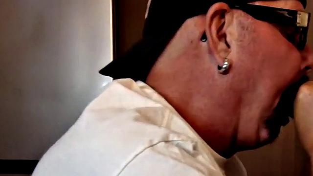 Gloryhole dude sucks hard cock while stroking it