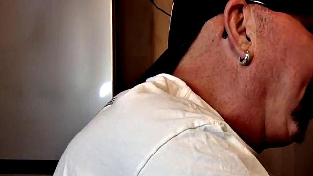 Gloryhole dude sucks hard cock while stroking it