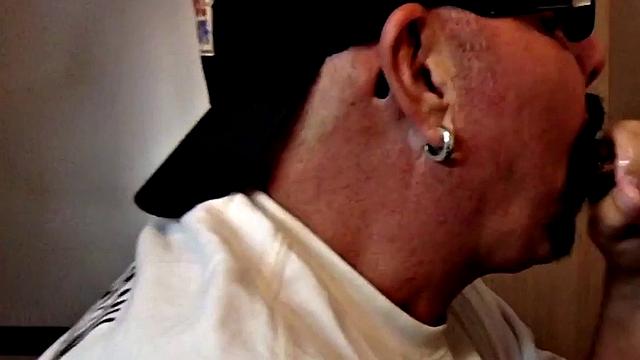 Gloryhole dude sucks hard cock while stroking it