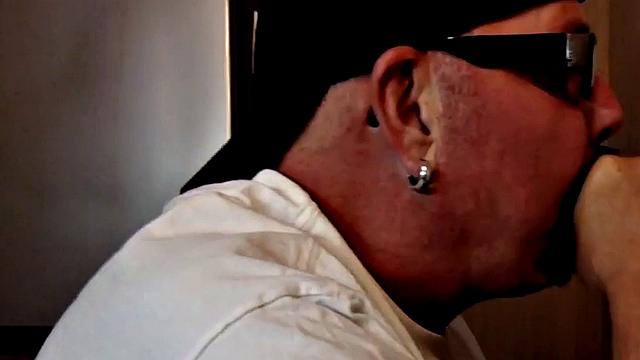 Gloryhole dude sucks hard cock while stroking it