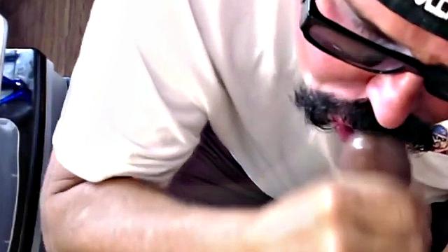 Gloryhole dude sucks hard cock while stroking it