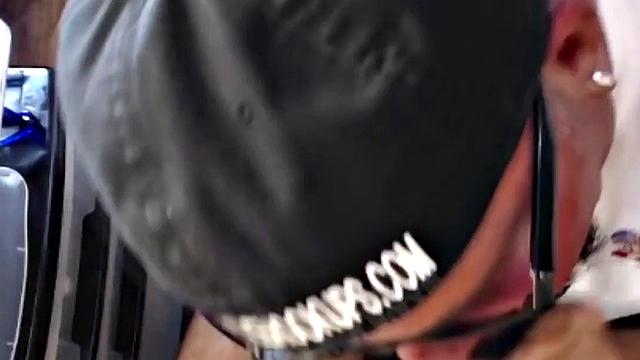 Gloryhole dude sucks hard cock while stroking it