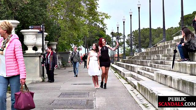 Petite babe hard mouthfucked in public