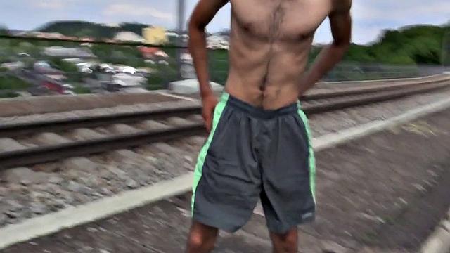 Straight gym jock outdoor bareback in hairy asshole