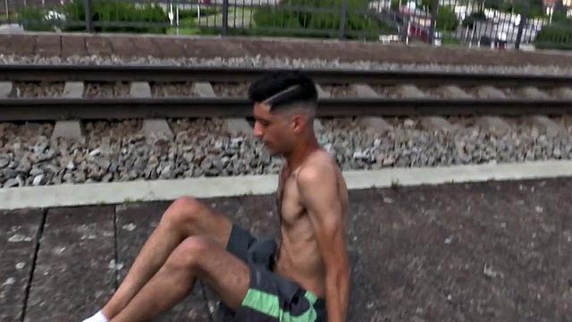 Straight gym jock outdoor bareback in hairy asshole