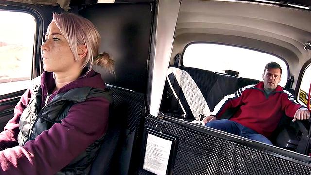 Tattooed driver with big tits rides hard while getting her pussy fingered