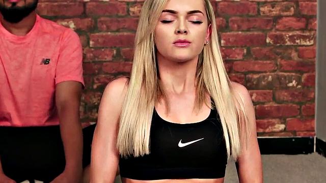 CFNM dominas jerk sub in this kinky exercise group