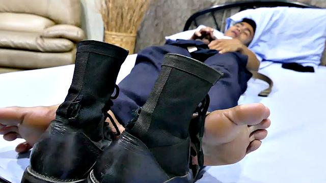 Robin is a rookie cop at just 22 years old. This kinky twinky cop loves his black leather boots and everyday when he gets home from duty he can't wait to get his nostrils filled with the sweet aroma of his hot sweaty boots.