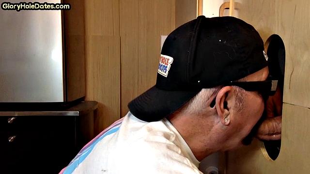 Gloryhole DILF sucks rod in homemade BJ adventure