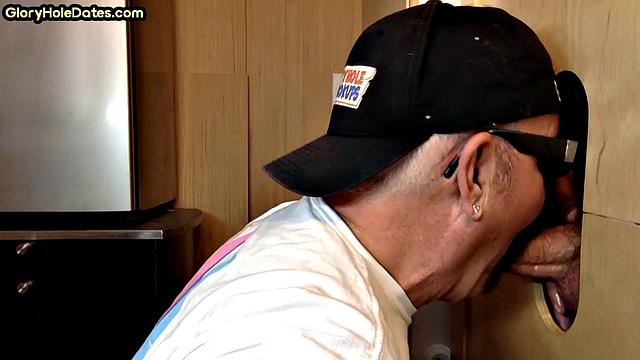 Gloryhole DILF sucks rod in homemade BJ adventure