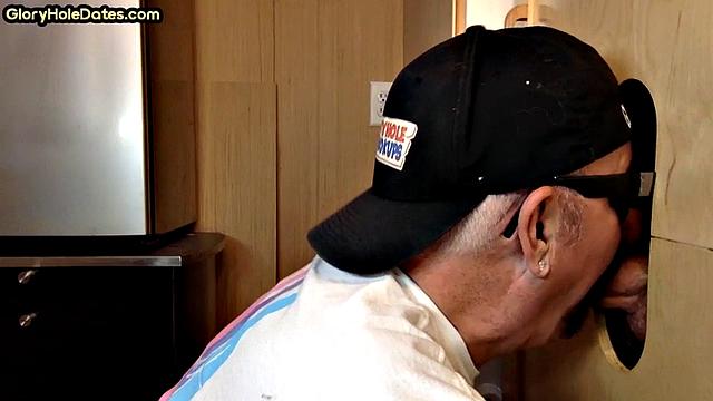 Gloryhole DILF sucks rod in homemade BJ adventure