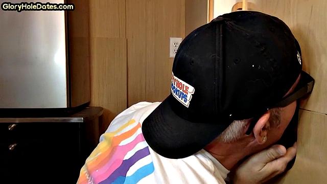 Gloryhole DILF sucks rod in homemade BJ adventure