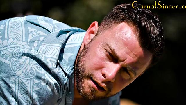 Big-titted babe riding lover's cock outdoors in hot affair