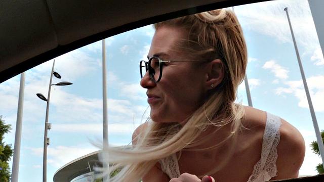 A kinky chick with glasses give a sloppy blowjob and handjob, while getting a facial!
