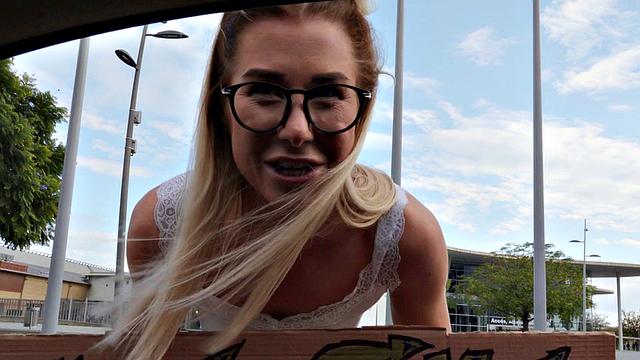 A kinky chick with glasses give a sloppy blowjob and handjob, while getting a facial!