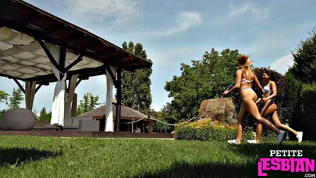 Cute lesbians having fun outdoors