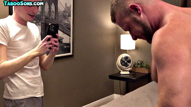 Busty twink bouncing on nasty DILF