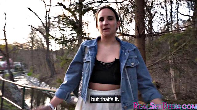 Nasty babe flashes stranger for money