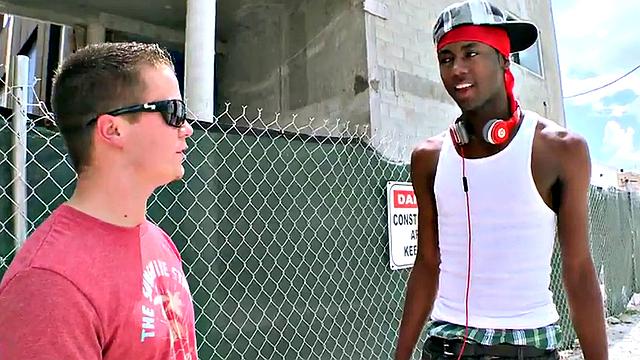 Black thug pulled and public fucked outdoor by white top