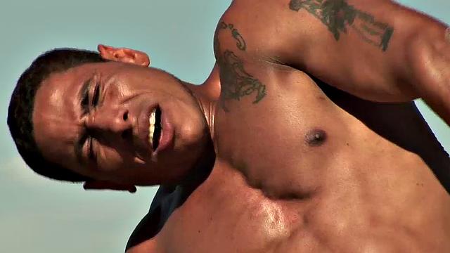 Muscular Brazilians Alber Charles and Antony Gimenez on a Rock Hardcore