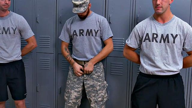 Army bottom bareback in locker room on demand