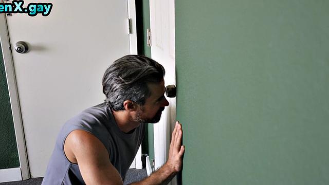 Gay man bareback fucks jock in 3some with blowjob partner