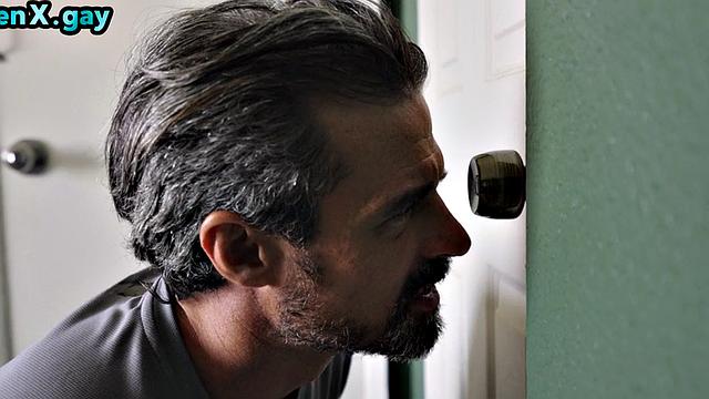 Gay man bareback fucks jock in 3some with blowjob partner