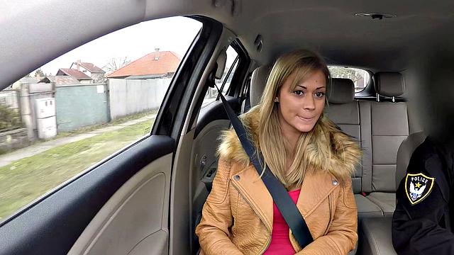 A blonde MILF get her uniform ripped and her pussy pounded in various positions by the cops