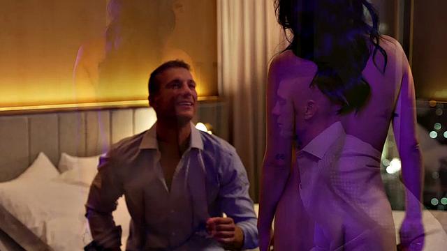 Blue haired Eve Marlowe wears lingerie to fuck fan