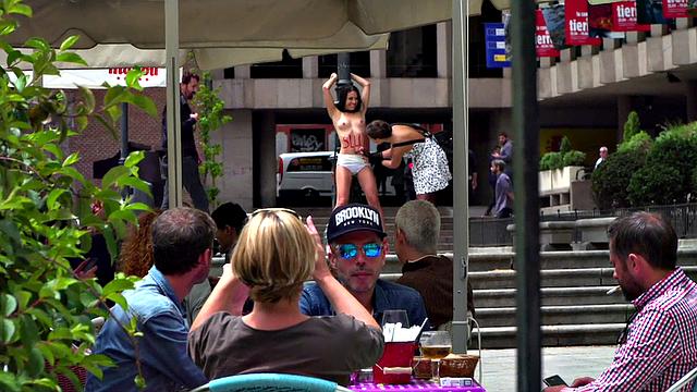 BDSM babe publicly whipped and humiliated by master and mistress