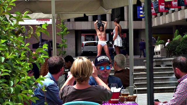 BDSM babe publicly whipped and humiliated by master and mistress