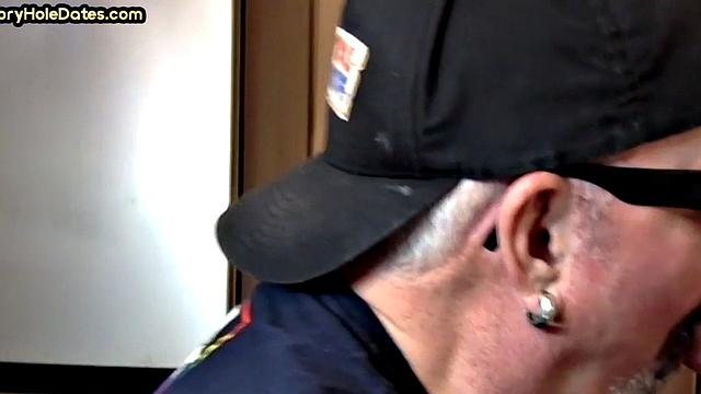 Gloryhole DILF sucks cock in closeup homemade sex